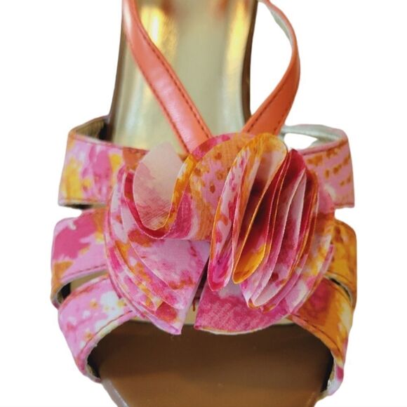 Lane Bryant Tangerine Floral Patterned Wedge Espadrille Sandals Size 10W - Picture 7 of 10